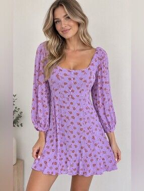 5/$25 Billabong Lavender Mini Dress with Floral Print